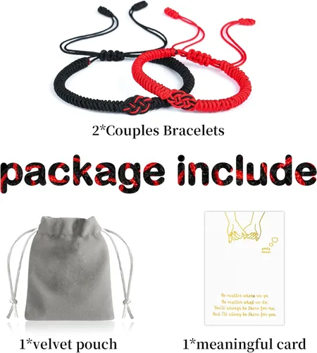 Miniatura 7 de 2 pulseras a juego para parejas color rojonegro novia relación color rosado regalo para el día de San Valentín para ella y él