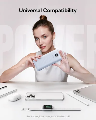 Miniatura 6 de VEGER Cargador portátil con enchufe de pared AC, cargador portátil delgado de 10000 mAh con cables incorporados, banco de energía USB C de 15W