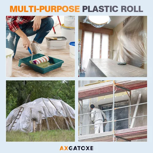 Miniatura 6 de Paños de plástico, película de plástico de pintor de 200 pies de largo x 9 pies de ancho con 2 rollos de cinta de pintor, láminas de pintor