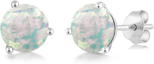 Miniatura 10 de Gem Stone King Aretes de oro de 14 quilates, 0.236 in, piedra natal redonda, Martini, 3 puntas, aretes de oro para mujer