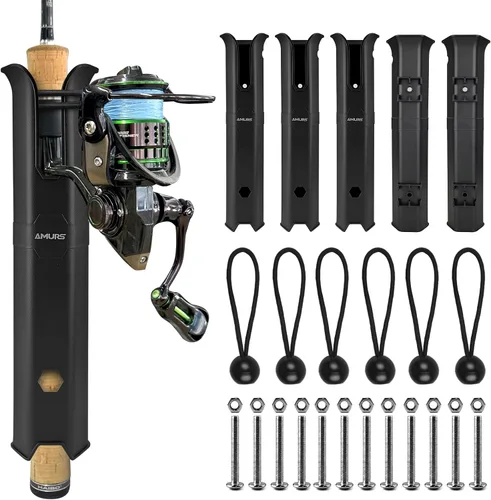 Soporte para caña de pescar de 6 tubos, soporte para caña de pescar montado en la pared con cuerdas elásticas de bola de 6 pulgadas y tornillos para
