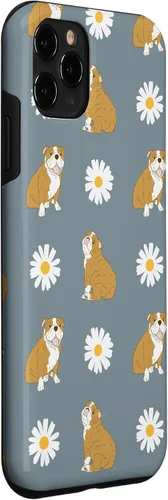 Miniatura 3 de Funda para iPhone 11 Pro English Bulldog and Daisy Flower Pattern Dusty Blue