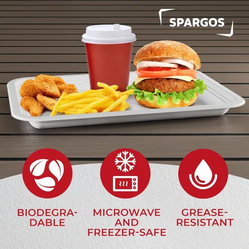 Miniatura 3 de Paquete de 100 bandejas de alimentos desechables de servicio pesado de 14 pulgadas, platos de papel grandes compostables, juego de bandejas de Blanco