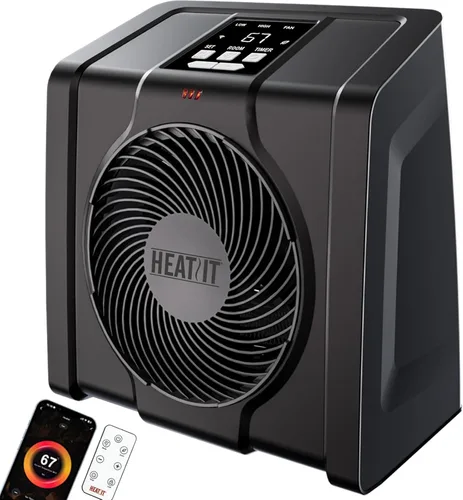 Miniatura 11 de HEATIT Calentador de espacio para interiores, pantalla digital con termostato, temporizador de 1-12 horas, modo de ventilador, 1500 W/750 W, Blanco