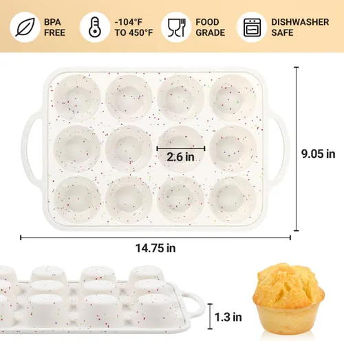 Miniatura 7 de FUNBAKY Moldes de silicona para magdalenas para hornear, marco reforzado de metal, 12 tazas, molde de cupcakes de tamaño regular, antiadherente