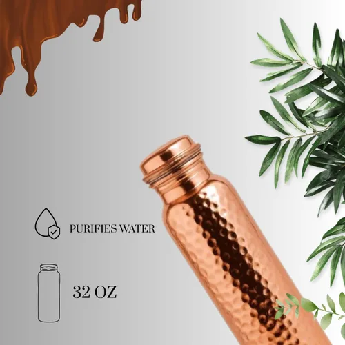 Miniatura 7 de Botella de agua ayurvédica de cobre de 34 onzas, hecha a mano, 100% cobre puro, botella martillada para beber a prueba de fugas y recipiente de agua