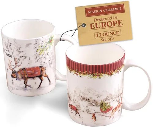 Miniatura 34 de Maison d' Hermine Taza de café con asas, tazas de porcelana fina de hueso, paquete de dos tazas de té para bebidas calientes, capuchino, latte, 015