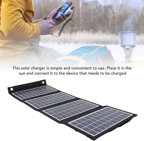 Miniatura 4 de Panel solar portátil, cargador de panel solar plegable de 30 W 5 V con salidas USB duales, panel solar a prueba de agua de 4 pliegues con 2 ganchos