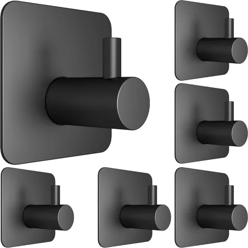 Honmein 6 ganchos adhesivos de pared para colgar, ganchos de ducha impermeables, ganchos de toalla resistentes para baños, cocinas y oficinas (negro)