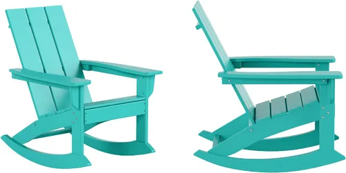 Miniatura 23 de HDPE Laguna Silla mecedora Adirondack de polietileno para exteriores (juego de 2), color negro