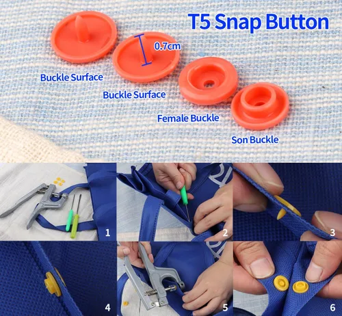 Miniatura 4 de ilauke 400 juegos de botones a presión con alicates a presión T5 broches de plástico sin coser botones fijador para ropa, pañales, baberos, abrigo