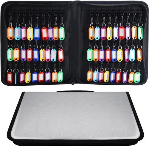 Miniatura 7 de Funda con cremallera para llaves Opastry, organizador de llaves portátil con asa, llavero impermeable y resistente al fuego con 54 ganchos