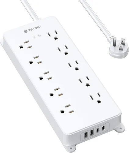 Miniatura 12 de TROND - Alargador de corriente con protector contra sobretensiones, 4000 J, certificado ETL, 10 salidas ampliamente espaciadas con 2 USB A y 2 USB