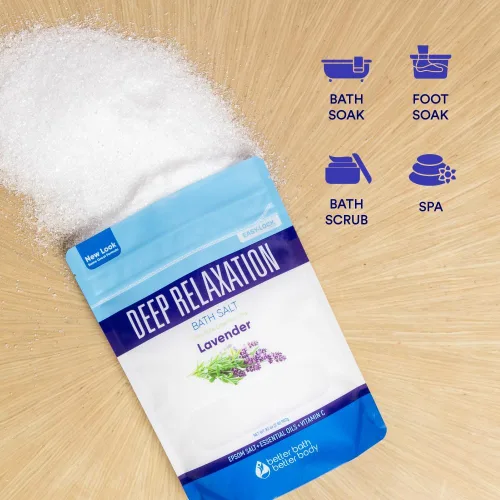 Miniatura 5 de Sal de baño de relajación profunda, 32 onzas, sal de Epsom con aceite esencial de lavanda natural más vitamina C en bolsa sin BPA con sello fácil