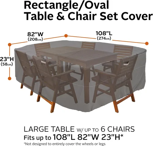 Miniatura 4 de Classic Accessories Ravenna, protector de mesa y sillas de patio resistente al agua, rectangular/ovalada de 108 pulgadas, grande, color gris topo