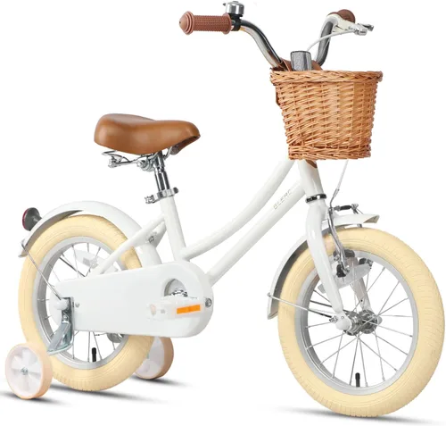 Miniatura 35 de Glerc Little Molly - Bicicleta de crucero retro para niños de 2 a 13 años de edad con cesta de mimbre y ruedas de entrenamiento/soporte, varios