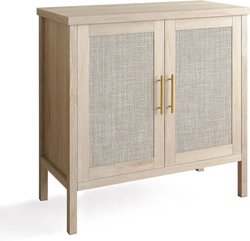 Miniatura 8 de VOWNER Gabinete de almacenamiento de ratán, aparador de buffet con puertas decoradas de ratán, armario para pasillo, entrada, sala de estar, 31.5