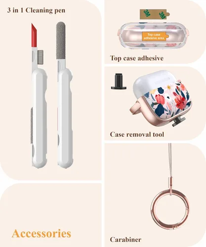 Miniatura 5 de TATOFY Funda con cerradura para estuche de Airpods Pro, funda rígida de flores para iPod Pro para mujeres y niñas con soporte para teléfono y kit