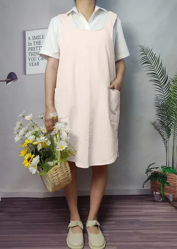 Miniatura 3 de Delantales de algodón con espalda cruzada, color sólido, para cocina, jardín, para mujeres y niñas con bolsillos