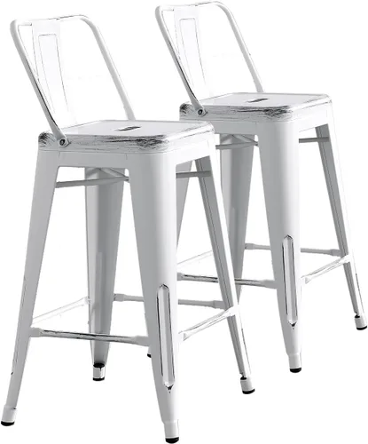 Miniatura 15 de AC Pacific Juego de 2 taburetes de metal de 24 pulgadas, estilo rústico campestre con respaldo bajo, construcción ligera y resistente, fácil NEGRO