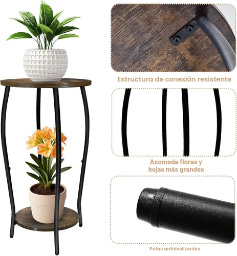 Miniatura 3 de Soporte para plantas de interior, soporte de madera alto de 2 niveles, soportes de esquina de piso de 4 patas, estante resistente para plantas