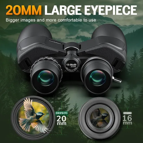 Miniatura 6 de Prismáticos HD de 12-36 x 50 para adultos, binoculares de alta potencia con visión clara de poca luz para observación de aves, binoculares con zoom