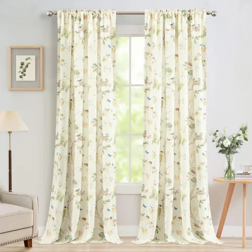 Miniatura 44 de Leeva Cortinas rústicas de cocina con estampado floral verde mezclado de lino para media ventana, para comedor, bolsillo para barra, cafetería