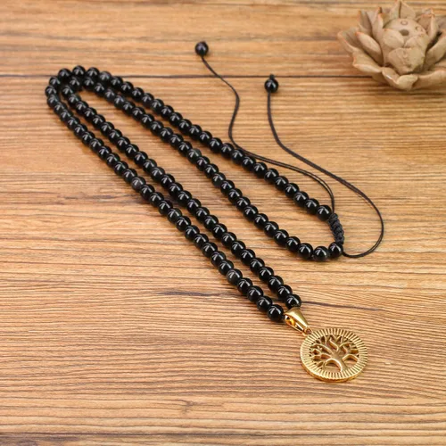 Miniatura 3 de COAI Collar con colgante de árbol de la vida 108 cuentas Japa Mala Piedra