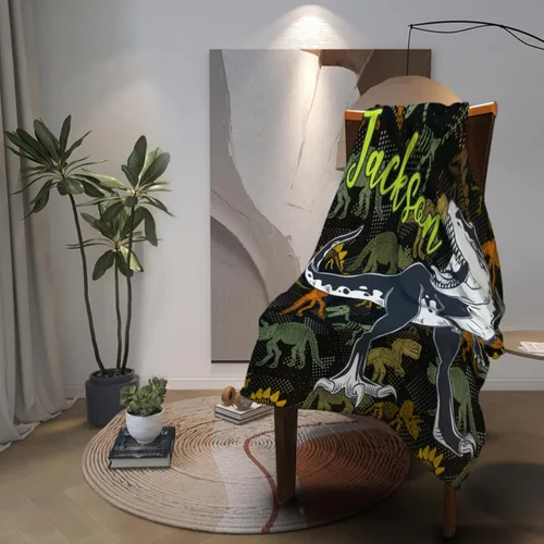 Miniatura 4 de Manta personalizada de dinosaurio para niños, mantas con nombre personalizado, manta suave para niños, niñas, bebés, manta personalizada de animales
