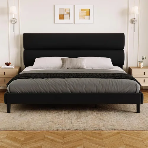 Miniatura 15 de GRUSIGN Base de cama de plataforma tamaño Queen con cabecera de terciopelo, soporte de listones de madera de altura ajustable, base de colchón Gris