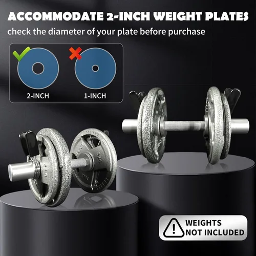 Miniatura 5 de Mango de Mancuerna Olímpica de 16", Barra de Mancuerna para Discos de Peso Olímpicos de 2 pulgadas, Mancuernas Cargables para Entrenamiento