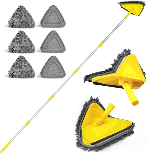 Miniatura 7 de JEHONN Trapeador Limpiador de Paredes con Mango Largo de 82 Pulgadas, Herramienta de Limpieza de Techo 3 en 1 Plumero con 6 Almohadillas de Repuesto