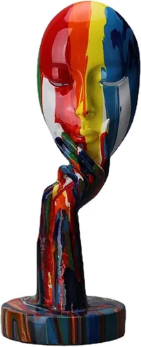 suruim Estatua de Arte de Rostro Femenino Simple Creativa Colorida Escultura de Pensador Personaje Abstracto Artesanías Ornamento Decoración para