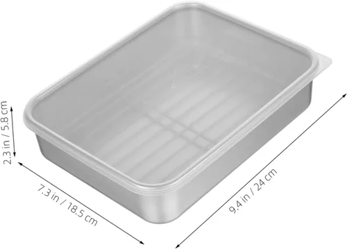 Miniatura 3 de YARNOW Refrigerador de acero inoxidable con estante de malla de 9.44 x 7.28 x 2.28 pulgadas, recipiente de almacenamiento de alimentos para una