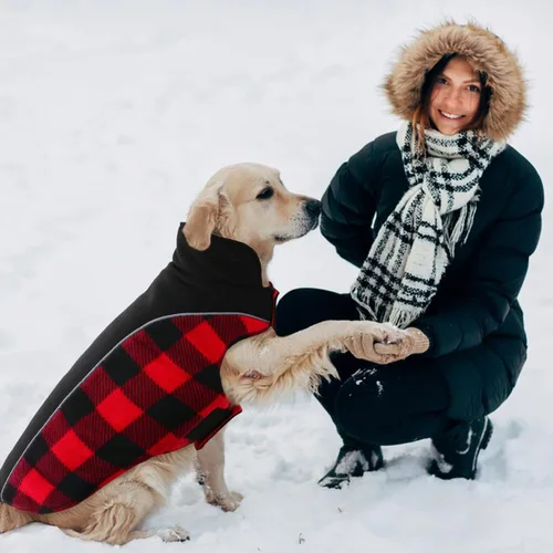 Miniatura 6 de Kuoser - Abrigo reversible para perros para climas fríos, abrigo de invierno impermeable reflejante para mascotas, abrigo para perros a cuadros