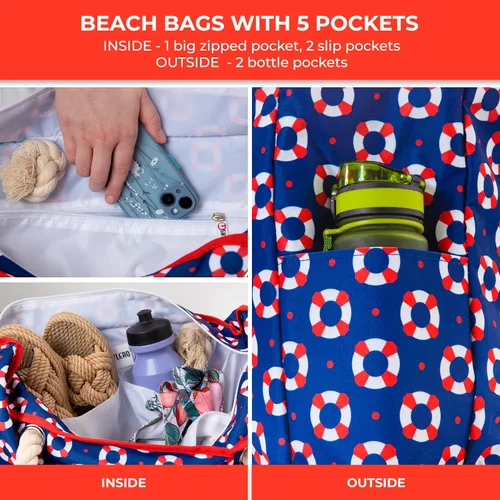 Miniatura 6 de SHYLERO Bolsa de playa y bolsa de piscina. Tiene bolsa hermética, tonelada de bolsillos. La bolsa de playa tiene cremallera, repelente al agua.