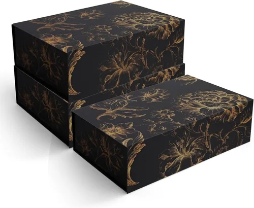 Miniatura 7 de Caja de regalo de recuerdo de lujo, paquete de 3 cajas decorativas florales rosas con tapas magnéticas para regalos, caja de recuerdos de boda