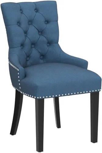 Miniatura 5 de CangLong Juego de 2 sillas modernas y elegantes tapizadas con botones y ribete de cabeza de clavo, para dormitorio, comedor, color azul