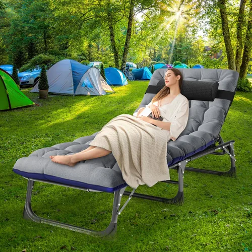 Miniatura 4 de NAIZEA Sillón plegable para exteriores, catre plegable 3 en 1 con colchón, sillas reclinables de patio de 4 posiciones, silla reclinable plegable