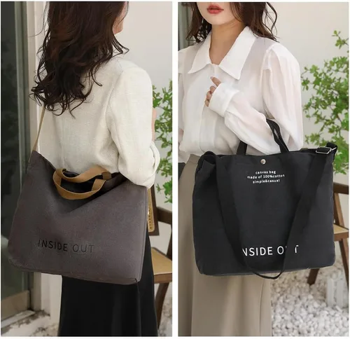 Miniatura 3 de Huwzder Bolso de hombro de lona grande para mujer, bolso de trabajo casual, bolso cruzado con asa superior, bolso cruzado