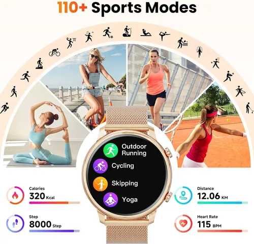 Miniatura 2 de Hwagol Relojes Inteligentes para Mujeres Teléfonos Android iPhone Compatible (Llamada Bluetooth), Rastreador de Fitness Redondo de 1.39'' Monitor