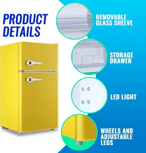 Miniatura 6 de Refrigerador de 3.5 pies cúbicos, refrigerador para dormitorio con estantes de cristal ajustables, control de temperatura de 7 niveles, adecuado
