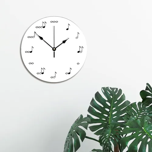 Miniatura 2 de Reloj de pared con diseño de notas musicales cuadradas de 10 pulgadas, reloj de pared de madera con patrón blanco, silencioso, sin tictac, funciona