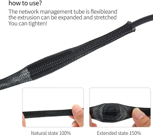 Miniatura 2 de Funda protectora de cable expandible de PET negro para cable de carga USB, cable de alimentación, cable de audio y video, puede proteger al perro