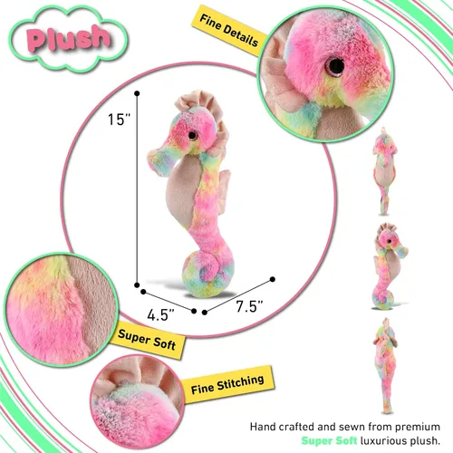 Miniatura 3 de DolliBu Peluche de caballito de mar arcoíris, animales de peluche súper suaves para niñas y niños, adorables criaturas marinas de peluche para niños