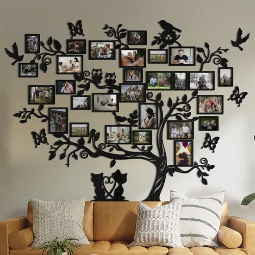 Miniatura 9 de JustLikeWood Calcomanía grande de madera para pared de árbol genealógico de 122 x 90.55 pulgadas con marco, gran familia, decoración del hogar