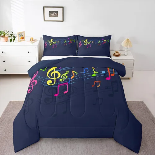 Miniatura 4 de Feelyou Juego de edredón de música rock para niños, edredón colorido con estampado de mariposas para niños y niñas, juego de ropa de cama de Multi