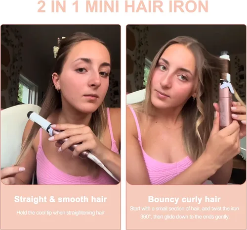 Miniatura 7 de VAV Mini Plancha rizadora de pelo 2 en 1 de viaje, plancha plana de doble voltaje, plancha de pelo de 1 pulgada, varita rizadora portátil