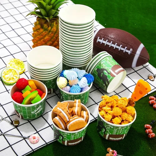 Miniatura 2 de Cuencos de fútbol para el día del juego, vasos de papel de 9 onzas y cubo desechable para cena en el portón trasero (48 piezas, estilo genial)