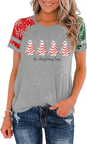 Miniatura 24 de Camisa de Navidad para mujer, manga raglán, con gráficos, para festivales de Navidad, lindas camisetas de moda para vacaciones, casual, regalo